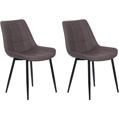 Set 2 Chaises Tapissées en Cuir Pu Marron Foncé à Motif Classique pour Salle à Manger Rétro et Moderne ou Salle de Conférences Beliani - Marron