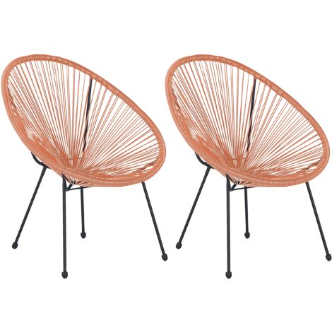 Set 2 Chaises Type Spaghetti en Polyrotin Orange et Acier Design Tendance pour Chambre Salon Terrasse ou Jardin au Style Moderne et Industriel Beliani - Orange