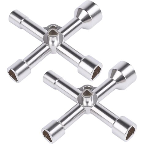 Set 2 clés triangle multifonctions 5 dimensions - Pour électricité, gaz, eau, pompier - Clé universelle compteur poubelle - Zinc