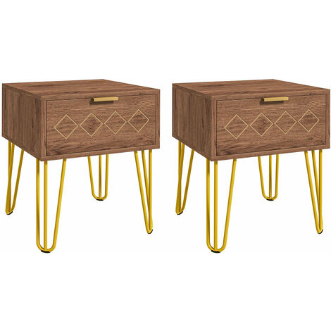 Set 2 Comodini 39,5x41x49 cm 1 Cassetto in Truciolato Marrone