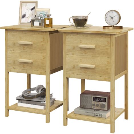 Set 2 Comodini con 2 Cassetti e Ripiano Inferiore in stile Nordico 40x34x60 cm in Bambù
