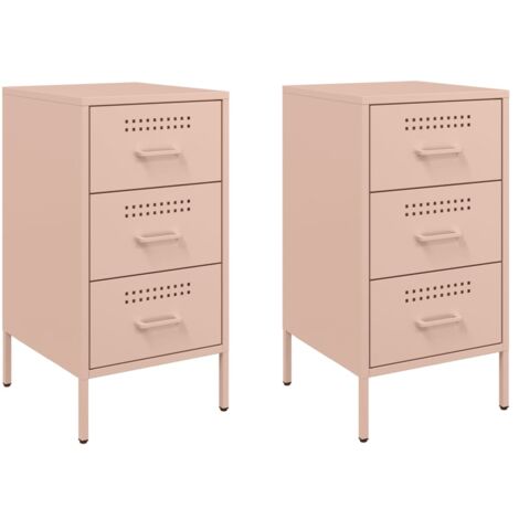 Set 2 comodini con 3 cassetti 36 x 39 x 68 cm acciaio rosa DEC035638
