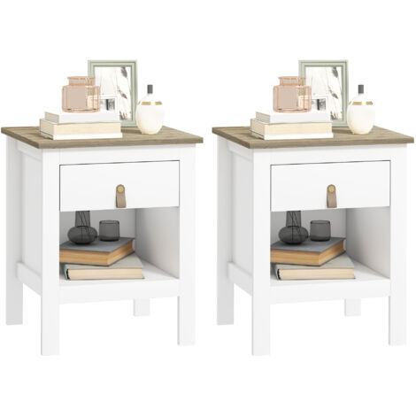 Set 2 Comodini con Cassetto e Ripiano Aperto 45x40x55 cm in Legno Bianco e Rovere