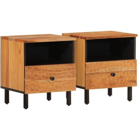 Set 2 comodini con cassetto e vano 40 x 33 x 46 cm legno di acacia e ferro DEC034770