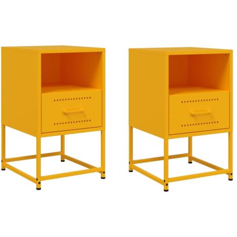 Set 2 comodini con cassetto e vano a giorno 36 x 39 x 60,5 cm acciaio giallo DEC035430