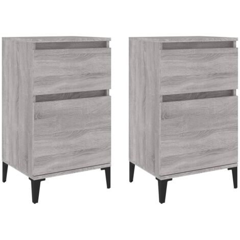 Set 2 comodini con cassetto e vano con anta 40 x 35 x 70 cm grigio legno ingegnerizzato e metallo DEC035710