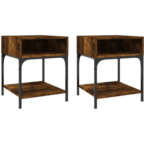 Set 2 comodini con vano a giorno 40 x 41 x 50 cm MDF marrone e ferro DEC035128
