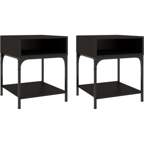 Set 2 comodini con vano aperto 40 x 41 x 50 cm in legno lamellare nero e ferro DEC035583