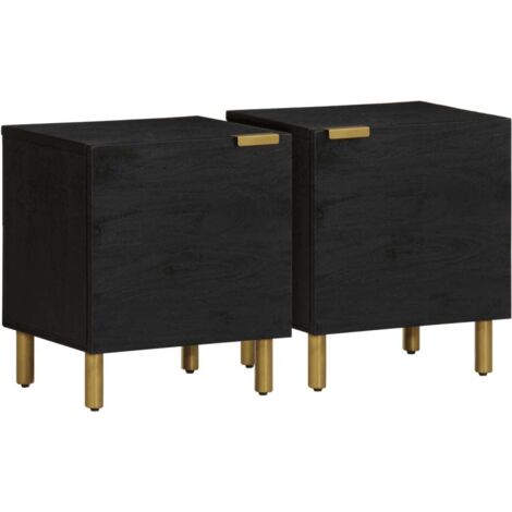 Set 2 comodini con vano con anta 40 x 33 x 46 cm legno di mango nero DEC035521