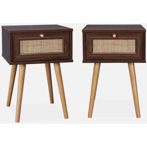 Set 2 comodini effetto legno e cannage