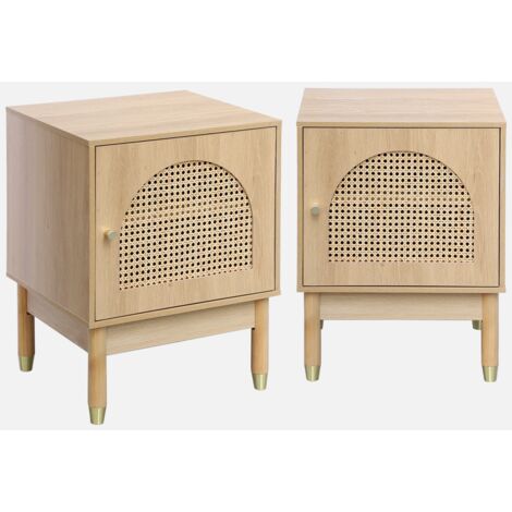 Set 2 comodini in legno con ante in cannage