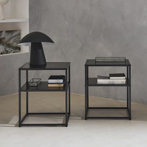 Set 2 comodini in metallo nero con ripiano
