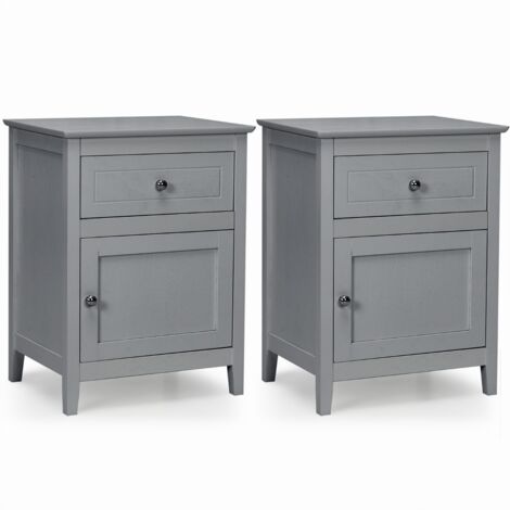 Set 2 comodini moderni a 2 livelli con superficie spaziosa, Tavolini con cassetto estraibile gambe in legno Grigio