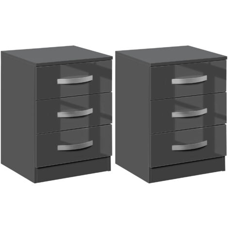 Set 2 Comodini Moderni con 3 Cassetti per Camera da Letto e Soggiorno in Truciolato, 40x36x56 cm, Grigio