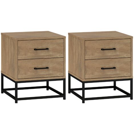 Set 2 Comodini Stile Industriale 40x39,5x48 cm in Legno e Acciaio