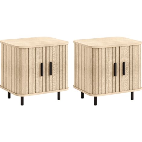 Set 2 Comodini Stile Nordico 48x40x48 cm in Legno Canettato Rovere e Nero