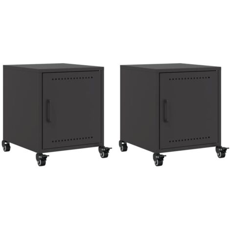 Set 2 comodini su ruote con vano con anta 36 x 39 x 43,5 cm acciaio nero DEC035479
