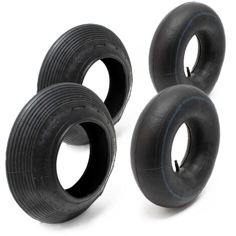 WILTEC Set 2 copertoni e 2 camere d’aria per ruote carriola 4.00 – 8 valvola TR13