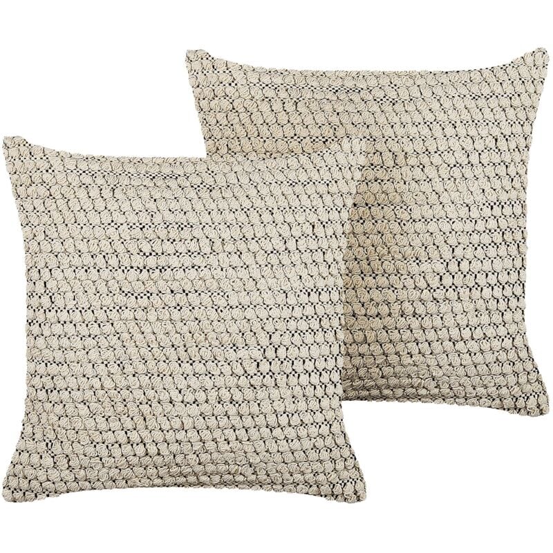 Beliani - 2 Coussins Décoratifs Style Boho Faits Main 45 x 45 cm en Coton Beige Howea