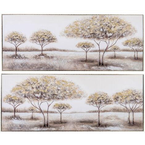 Comprar Cuadro pintura rectangular árbol en turquesa y gris con