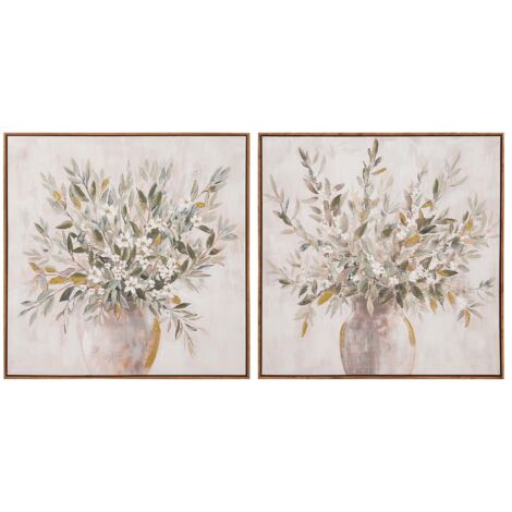 Set 2 Cuadros Jarrones 80%Pintado A Mano 80X4X80Cm