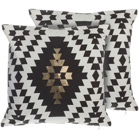 Set 2 Cuscini Decorativi in Cotone Nero e Bianco a Diamanti 45 x 45 cm Coleus