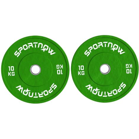 Set 2 Dischi Pesi da 10kg in Gomma con Foro da 2"/5 cm per Manubri e Bilancieri Verde