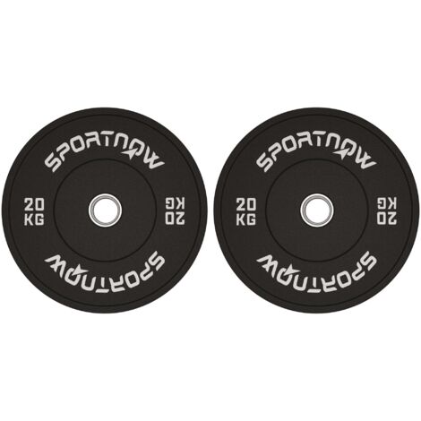 Set 2 Dischi Pesi da 20kg in Gomma con Foro da 2"/5 cm per Manubri e Bilancieri Nero