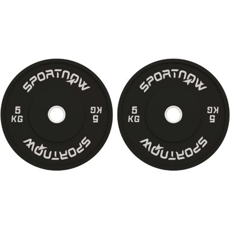 Set 2 Dischi Pesi da 5kg in Gomma con Foro da 2"/5 cm per Manubri e Bilancieri Nero