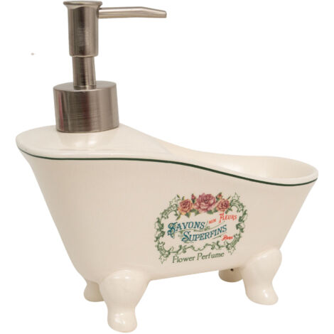 Set 2 Dispenser di Sapone "Savons Superfines" Paris,Porcellana decorata, Bianco, L17xPR9xH16 cm