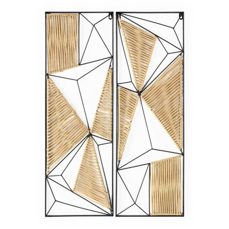 Set/2 Esculturas 30X4X90 / 30X4X90 Metal Negro/Cuerda De Papel Natural