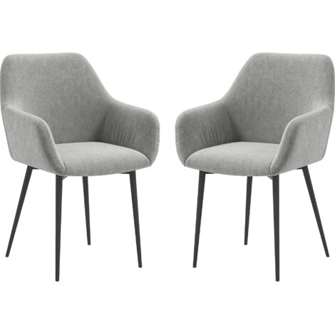 Set 2 Fauteuils de Salle à Manger Scandinaves Rembourrés, Accoudoirs Courbés, Tissu Velours, 54x57x80 cm, Gris Anthracite