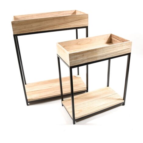 Set 2 Fioriera porta vaso in legno e metallo da interno ed esterno Shabby