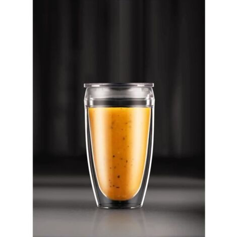 Set 2 gobelets BODUM - Pavina To Go - Double paroi plastique - Couvercle hermétique - 40 cl - Transparent