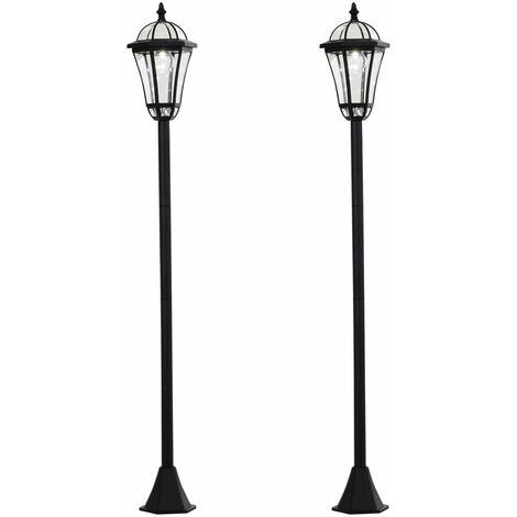 Set 2 Lampioni Solari per Giardino con 2 LED e Accensione Automatica   Nero