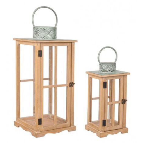 Set 2 Lanterna Rettangolare Naturale Verde Acqu - SHARYL