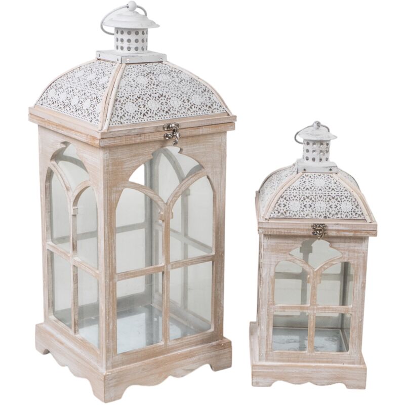 Ensemble de 2 lanternes bois/métal