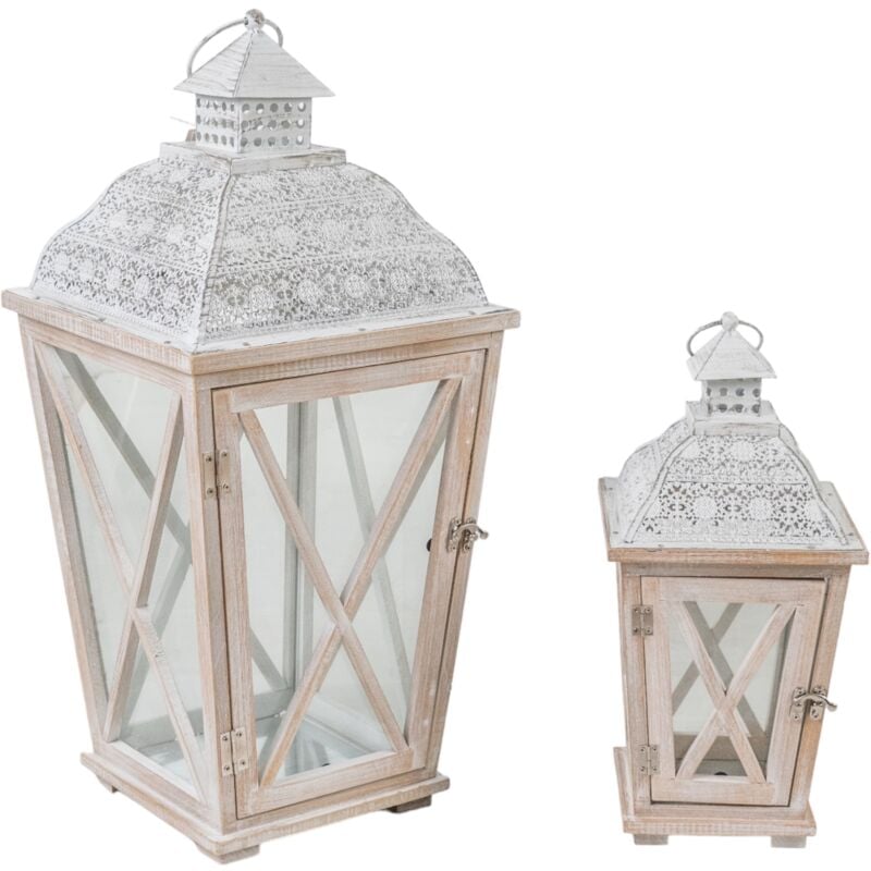 Ensemble de 2 lanternes bois/métal