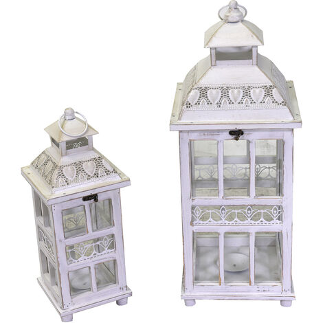 Set 2 Lanterne in Legno in Metallo sbiancato quadro