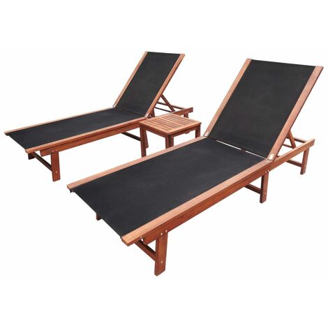 Set di 2 lettini prendisole con cuscino e tavolino in legno nero Calgary