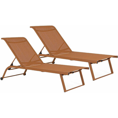 Set 2 Lettini Prendisole da Giardino 70x182x91,5h cm con Ruote Taylor Pecan