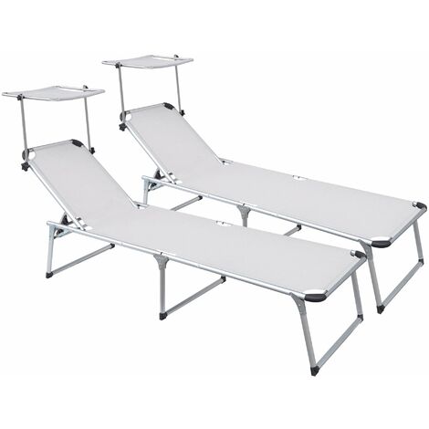 Set 2 Lettini Prendisole da Giardino Pieghevole 220x59x39 cm in Alluminio e Textilene Avorio