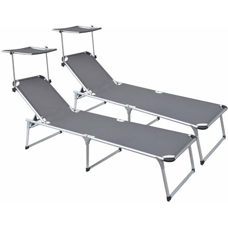 Set 2 Lettini Prendisole da Giardino Pieghevole 220x59x39 cm in Alluminio e Textilene Grigio