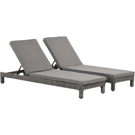 Set 2 Lettini Prendisole in Acciaio con Cuscino Grigio