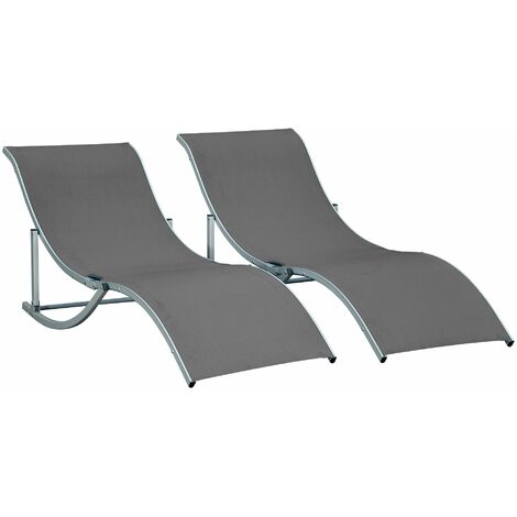 Set 2 Lettini Prendisole Pieghevoli 61x165x63 cm in Alluminio e Textilene Nero e Grigio Scuro