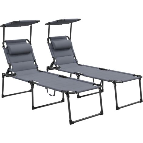 Set 2 Lettini Prendisole Reclinabili ad Altezza Regolabile, 70x201.5x45 cm, Nero e Grigio