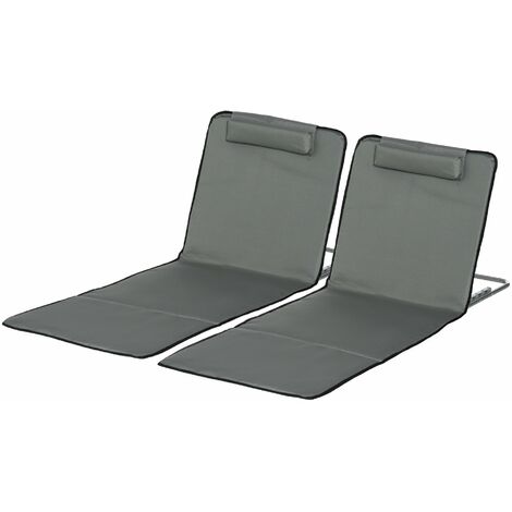Set 2 Lettini Spiaggia Pieghevoli con Schienale Regolabile a 5 Livelli 53x124x35-45 cm in Tessuto Oxford Grigio