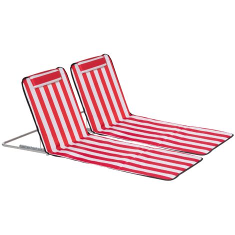 Set 2 Lettini Spiaggia Pieghevoli con Schienale Regolabile a 5 Livelli Rosso