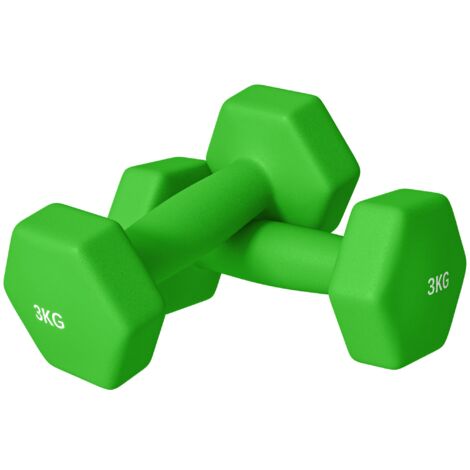 Set 2 Manubri Palestra 3 kg Pesi esagonali per Allenamento Verde