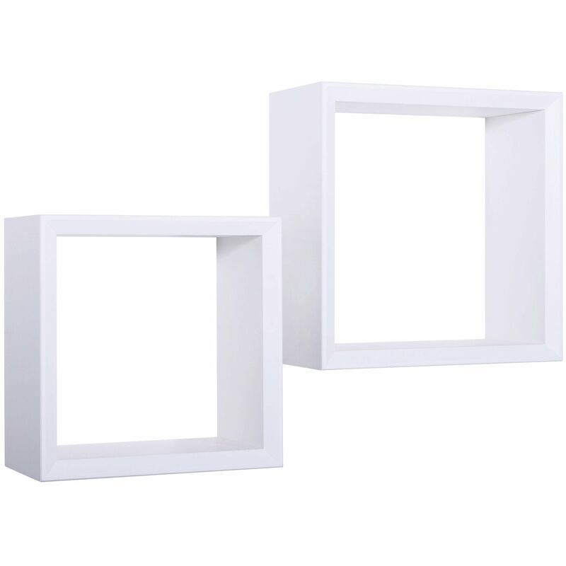 Giordanoshop - Set 2 Mensole Cubo da Parete Quadrato in Fibra di Legno Ginevra Bianco